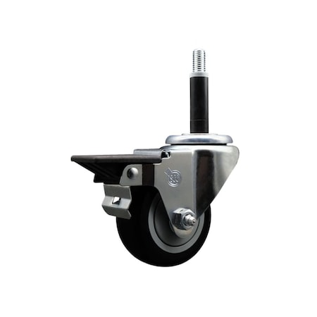 Service Caster 3'' Black Poly Swivel 3/4'' Expanding Stem Caster with Brake SCC-EX20S314-PPUB-BLK-PLB-34